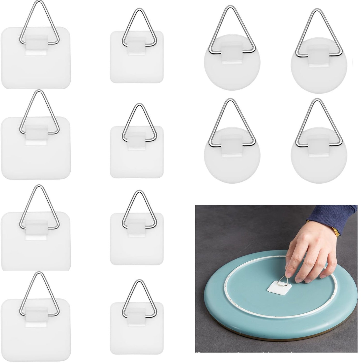 Famanu – Fotohaken set van 12 stuks, zelfklevende plakhaken in drie vormen, ideaal voor het ophangen van foto's zonder boren, perfect voor keuken en wanddecoratie