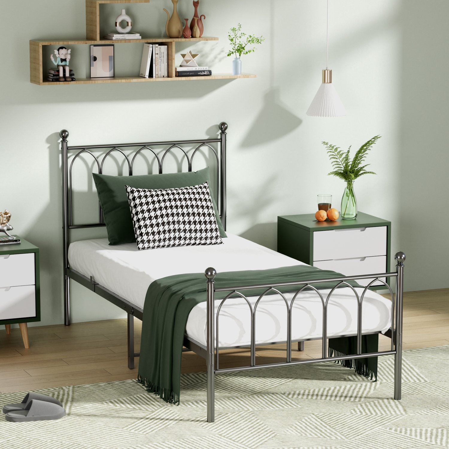 CHICFURN Eenpersoonsbed 90x200 cm - Tienerkamer - Ruimtebesparend - Metalen bedframe - Metaal - Zwart