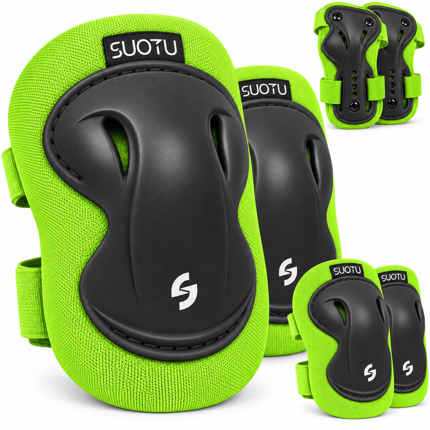 Suotu Skate Beschermset Kinderen - Skate bescherming - Skeeler Beschermset - Groen/Zwart - M
