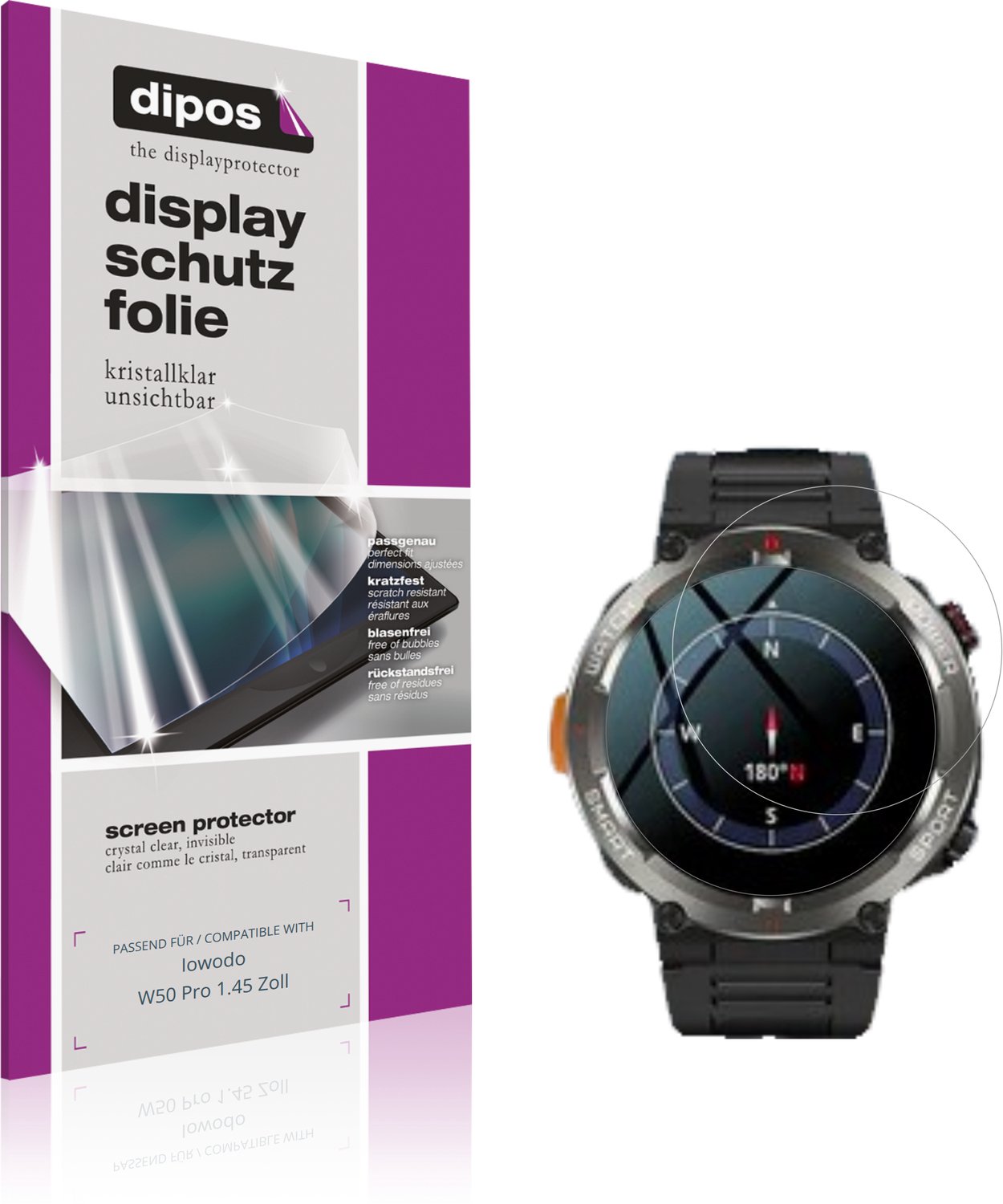 dipos – 6x Beschermfolie geschikt voor Iowodo W50 Pro 1.45 Zoll | Krasbestendige & heldere Screenprotector Ultra-Thin