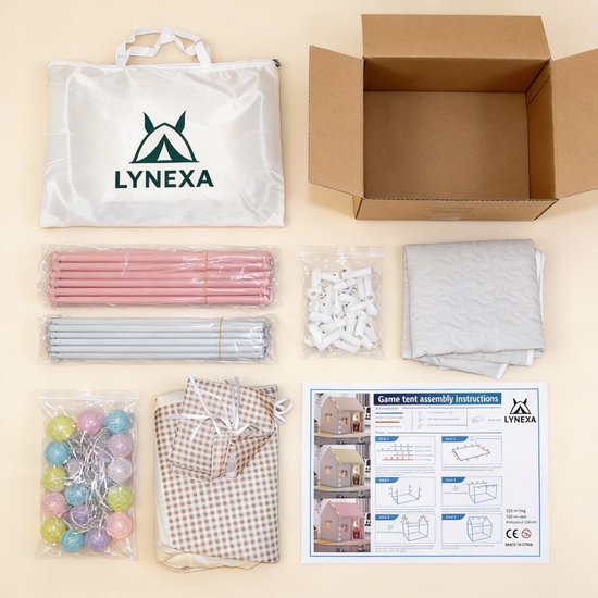 LYNEXA® - Speeltent - Kindertent - Speelhuis - Speeltent meisjes - Speeltent jongens - Speelhuisje binnen - Incl. Zachte Mat, Verlichting, Opbergtas – Beige — afbeelding 5