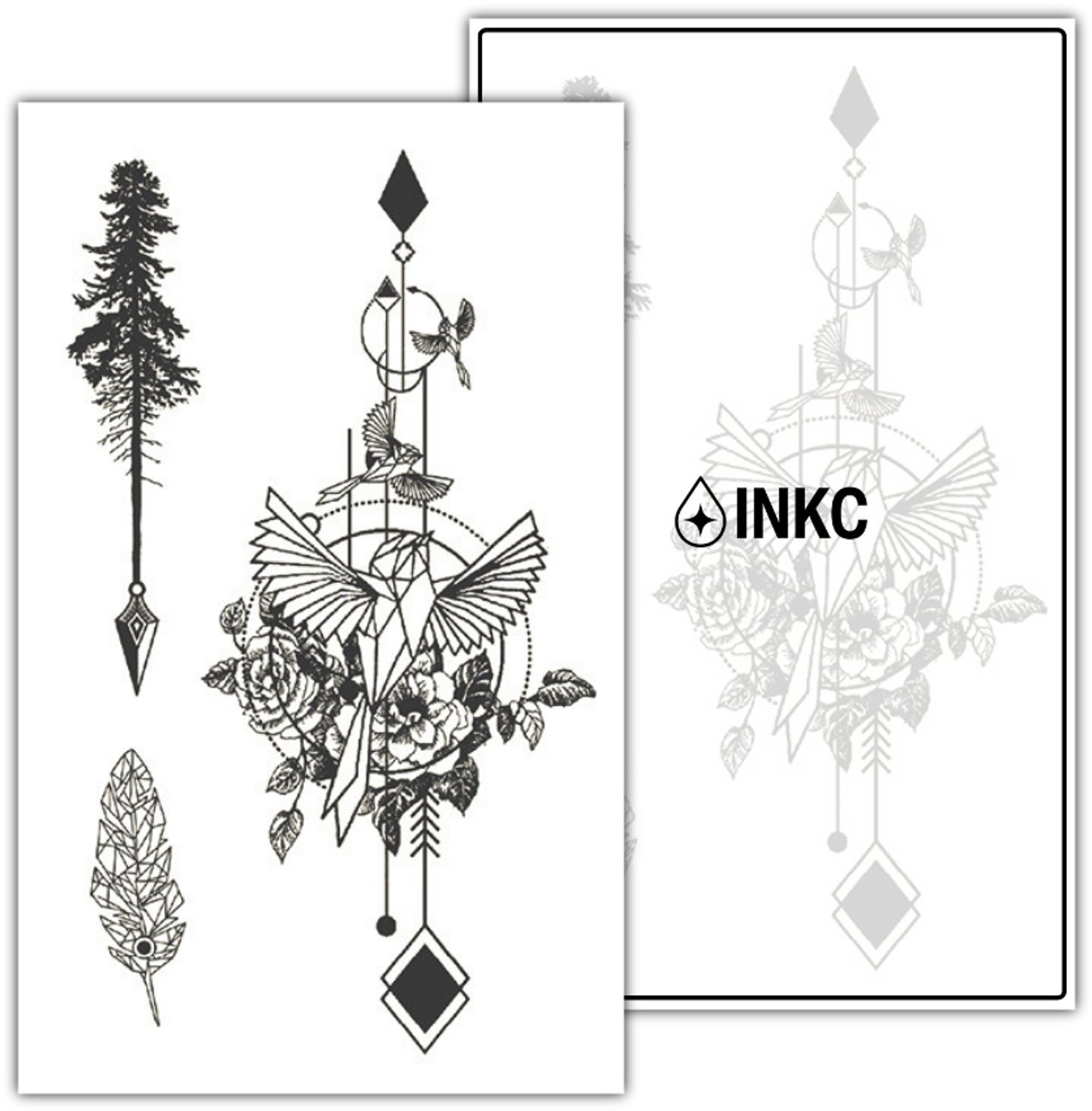 INKC - Tijdelijke Tattoo - Vogelspeer - Nep Tattoo - Plak Tattoos - Blijft tot 2 weken - 11 x 18cm