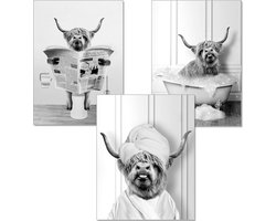A4 Poster Badkamer Decoratie Zwart-Wit Koe in Bad