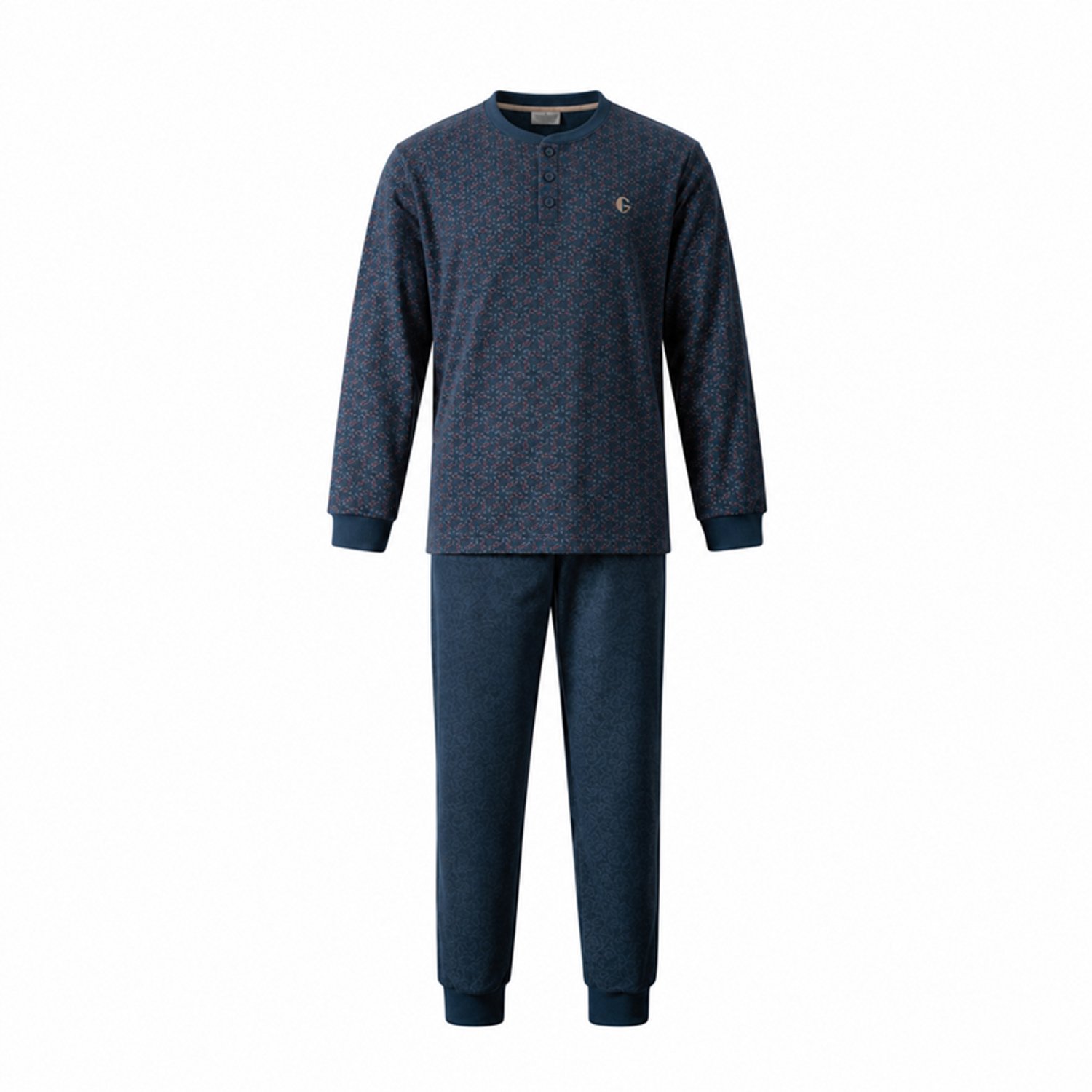 Gentlemen - warme heren pyjama 114320 - aangeruwd badstof - donkerblauw - knoophals - maat XXL