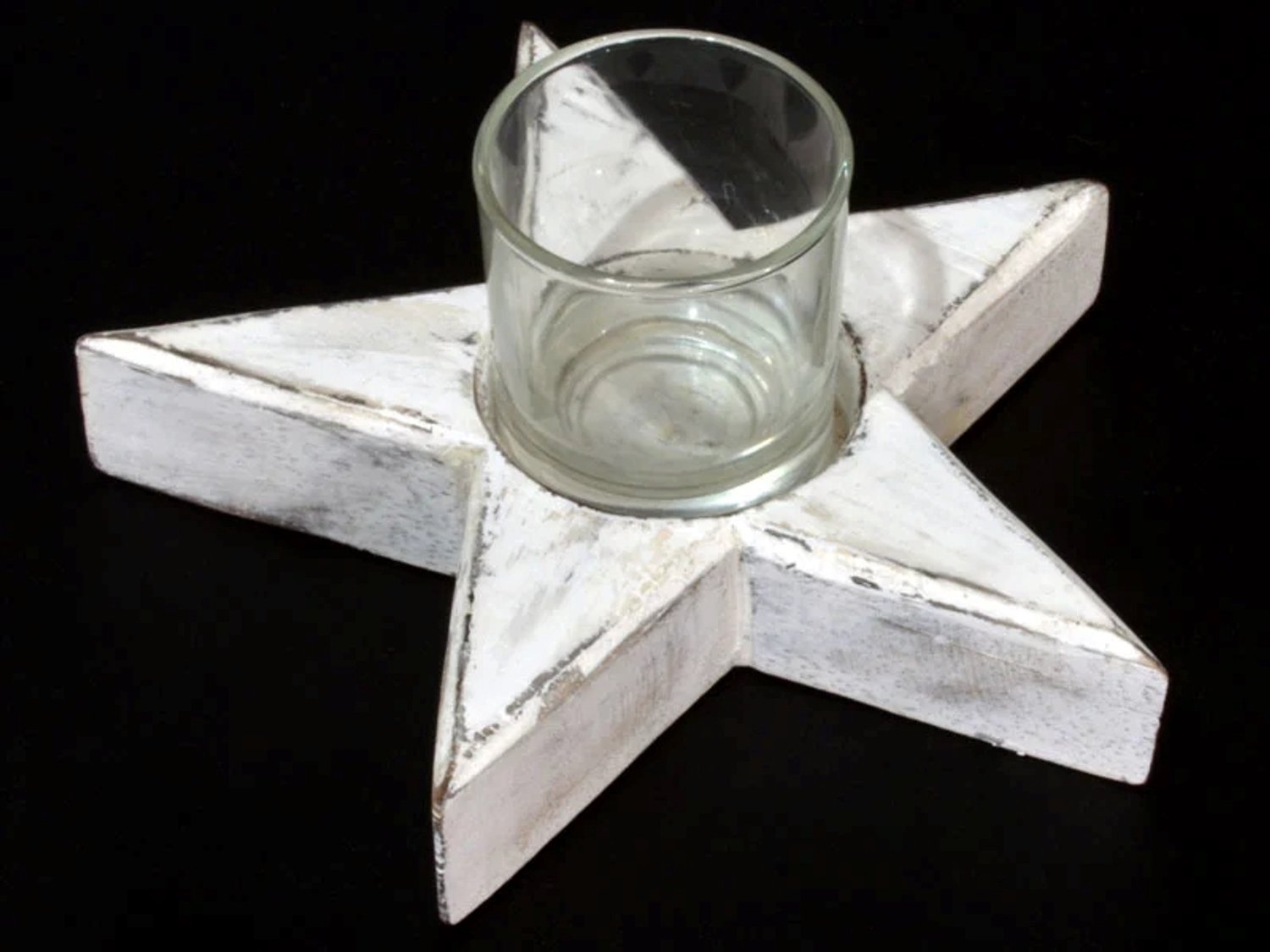 Waxine Houder - Ster - met glaasje - antique white - 15 cm - theelichthouder - waxinelichthouder - Kerst kerstdecoratie