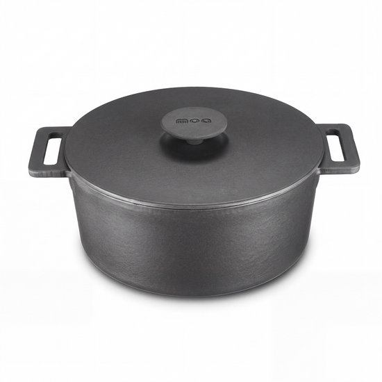 MOA Gietijzeren Braadpan - 4,75L Stoofpot - Voor Alle Warmtebronnen incl. Inductie - Met Deksel - Ø 26cm - Anti-Aanbaklaag - PFAS-vrij - Zwart