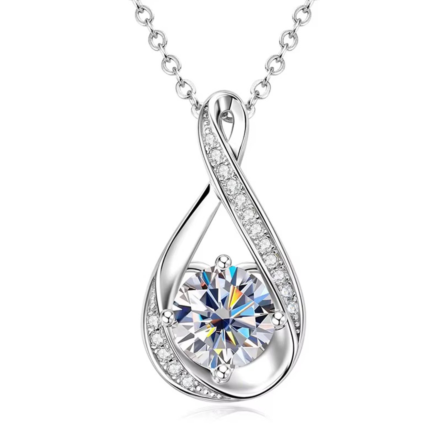 Selevie Ketting Witgoud met Druppelvormige Moissanite 0.8 ct VVS Hanger -
