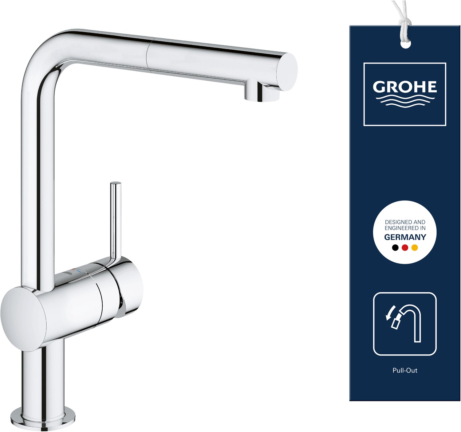 GROHE Minta Keukenkraan - L-uitloop - 360° draaibereik - Met uittrekbare handdouche - Chroom