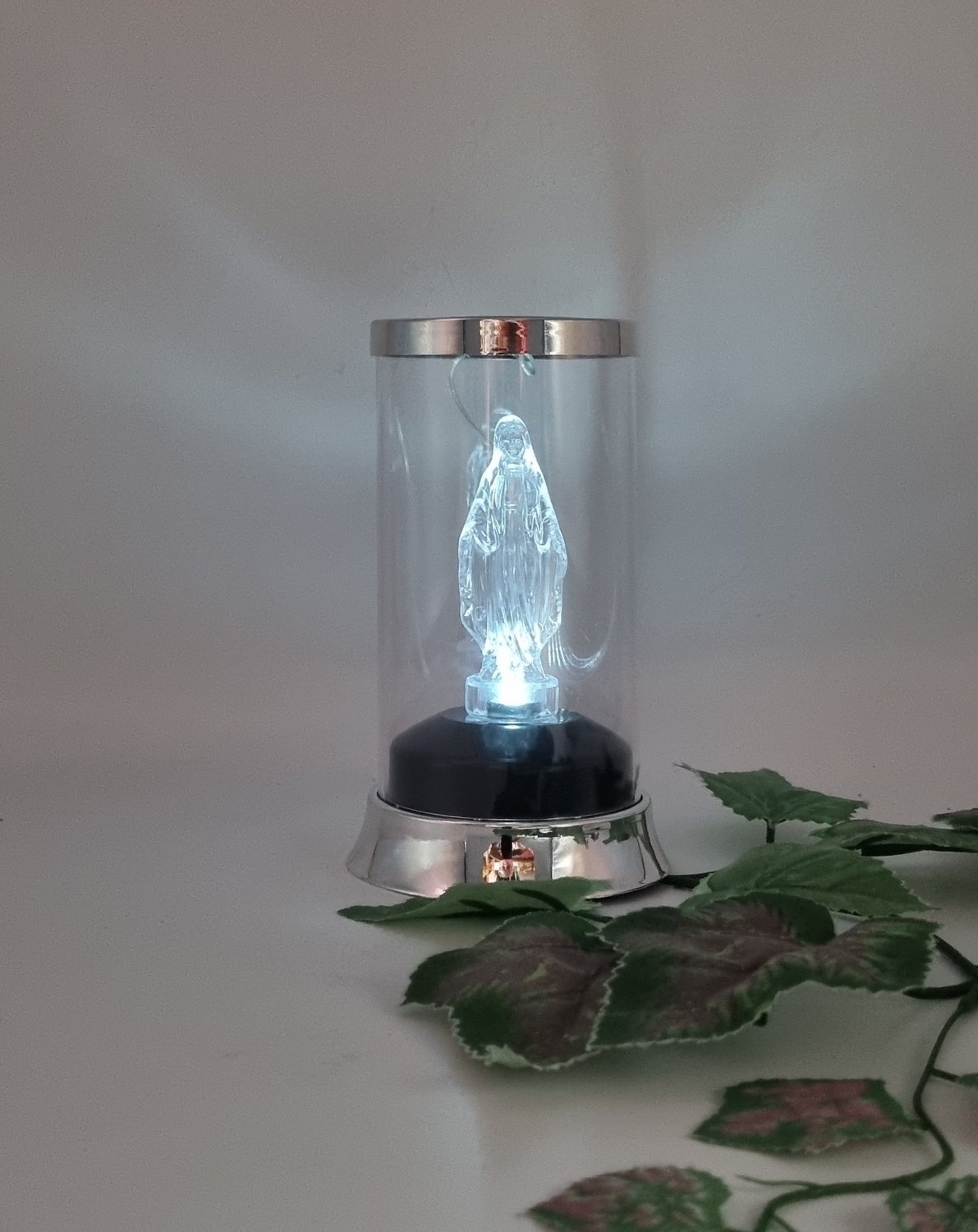 Herdenkingslicht - SL3 - SOLAR - Maria - LED - Zilver - Koud wit - Windlicht - Graflantaarn - Grafdecoratie - Lantaren