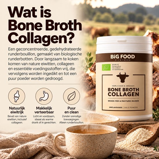 Wat is bottenbouillon collageen? Natuurlijk eiwitrijk, makkelijk verteerbaar en puur en clean. Biologisch rund.