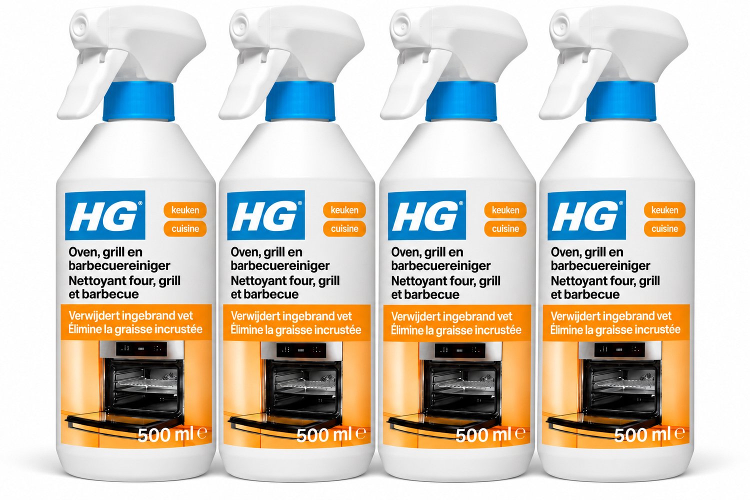 HG Oven, Grill en Barbecuereiniger 500 ml - Verwijdert Ingebrand Vet 4 x 500 ml