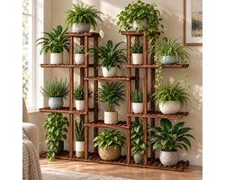 Grote Plantenstandaard - 11 Lagen - Plantentafel Hout - Houten Plantstand - Plantenrek voor Binnen en Buiten - Opslagrek voor Tuin - 114x25x116cm