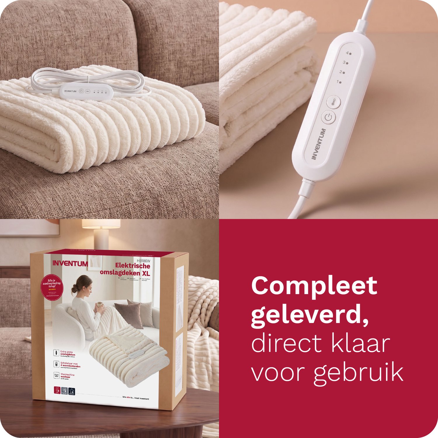 Inventum HB186W elektrische deken 180x130 cm - Imitatiebond - 1 persoons - Warmtedeken - Omslagdeken - 4 standen - Wit – foto 7