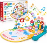 Baby Speelmat - Babygym met Muzikale Piano - 5-in-1 Speelmodi - Sterrenprojectie en Zacht Licht - 5 Afneembare Dierenhangers - 90° Draaibare Piano met 2 Volumes - Voor Baby’s van 0-12 Maanden