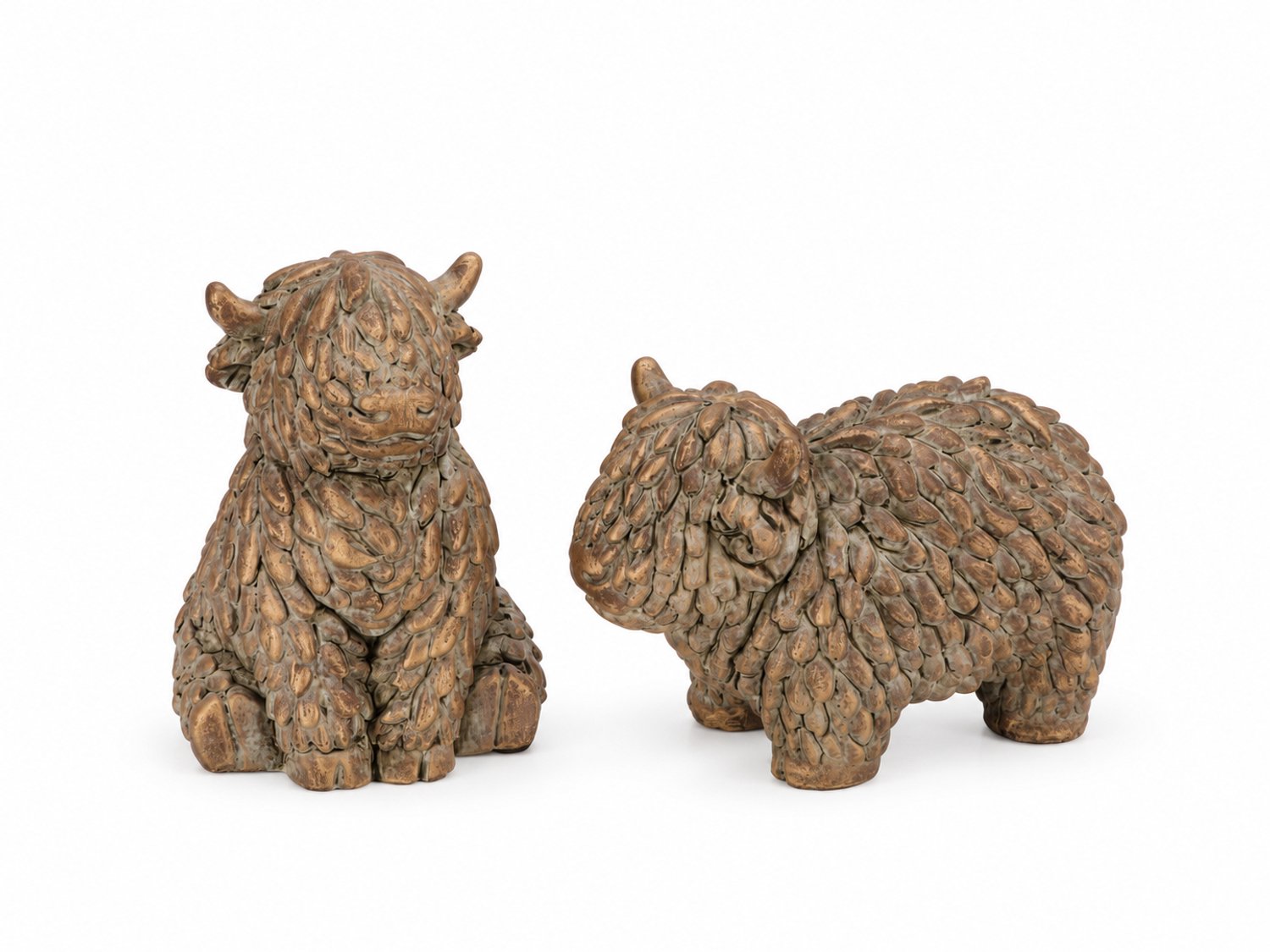 Daan Kromhout - Beeld - Schotse Hooglanders - Set van 2 - Beton - Goud/Grijs - 9 x 8 x 11 cm - Woondeco