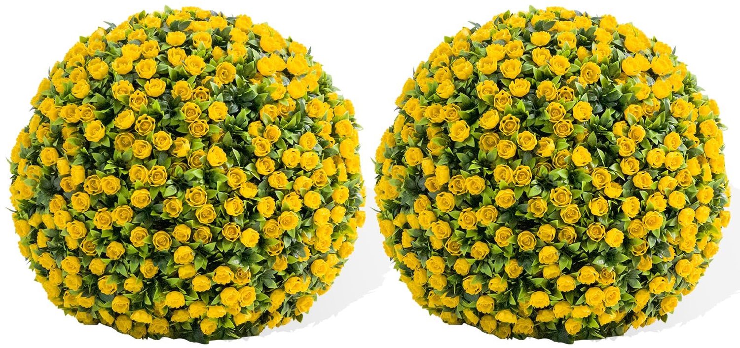 Danky - Kunstmatige rozenballen - 55 cm - Geel - 2 stuks - Inclusief hangkettingen en tie-wraps