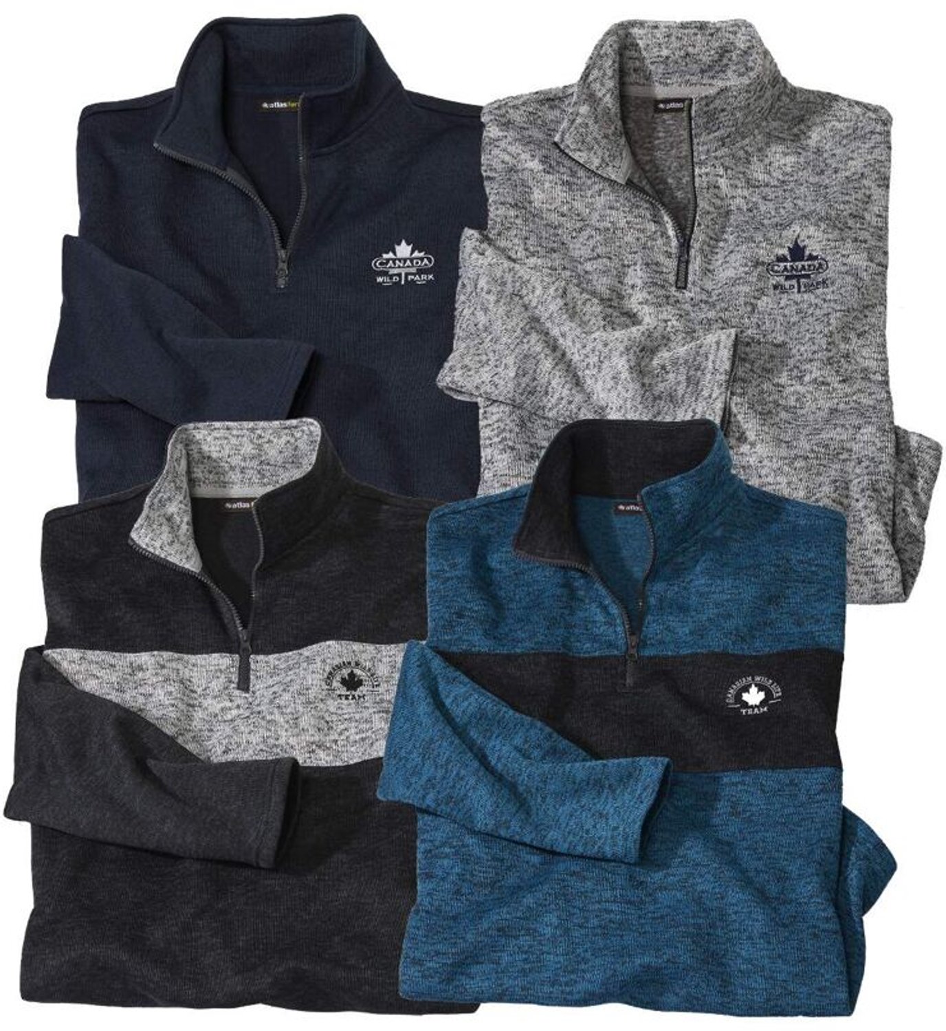 ATLAS FOR MEN - Set van 4 sweaters met ritskraag - Heren - Verkrijgbaar in grote maten - 4XL