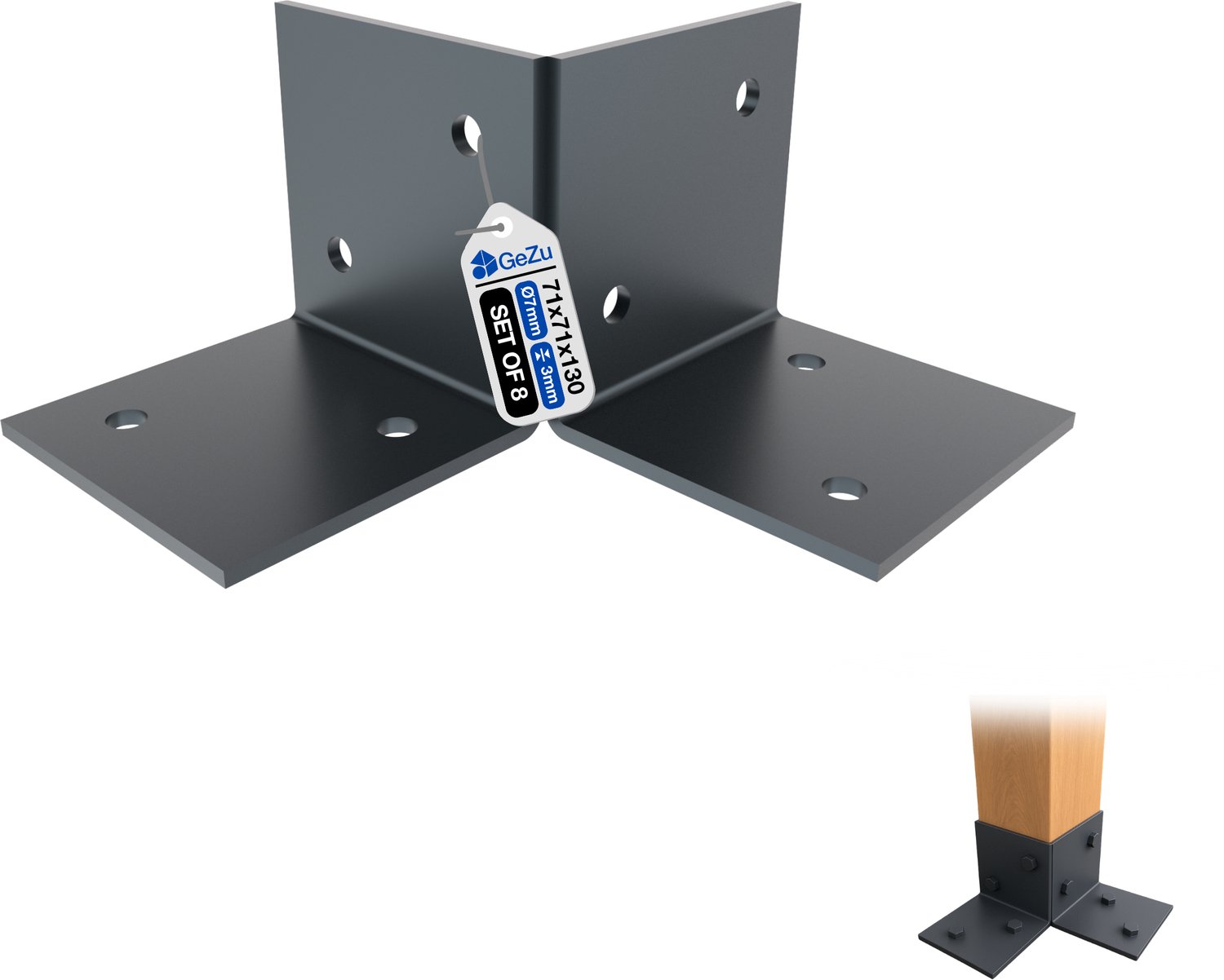 GeZu Impex Pergola Vloerbeugel 71 x 71 mm | Vloer set van 8 Gecoat Anthraciet Poeder Houten Pergola Kit Vloerplaten