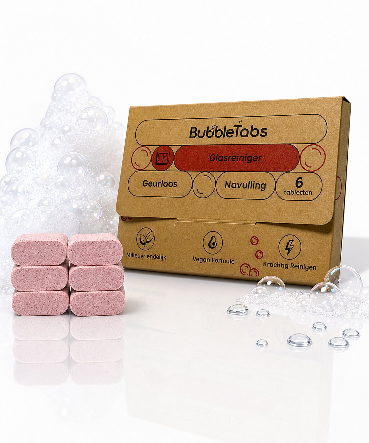 BubbleTabs Glasreiniger Navulling - 6 Cleaning Tabs - Glasreiniger auto - voor Glasreiniger spray - Geurloos - Streepvrij