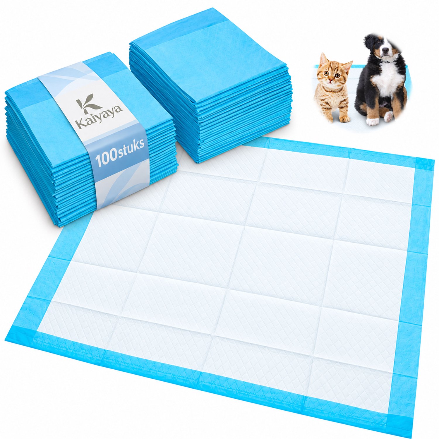 Kaiyaya - 100 stuks puppy training pads - absorbent en anti-lek - dun model - voor zindelijkheidstraining - wit/blauw, 33x45 cm