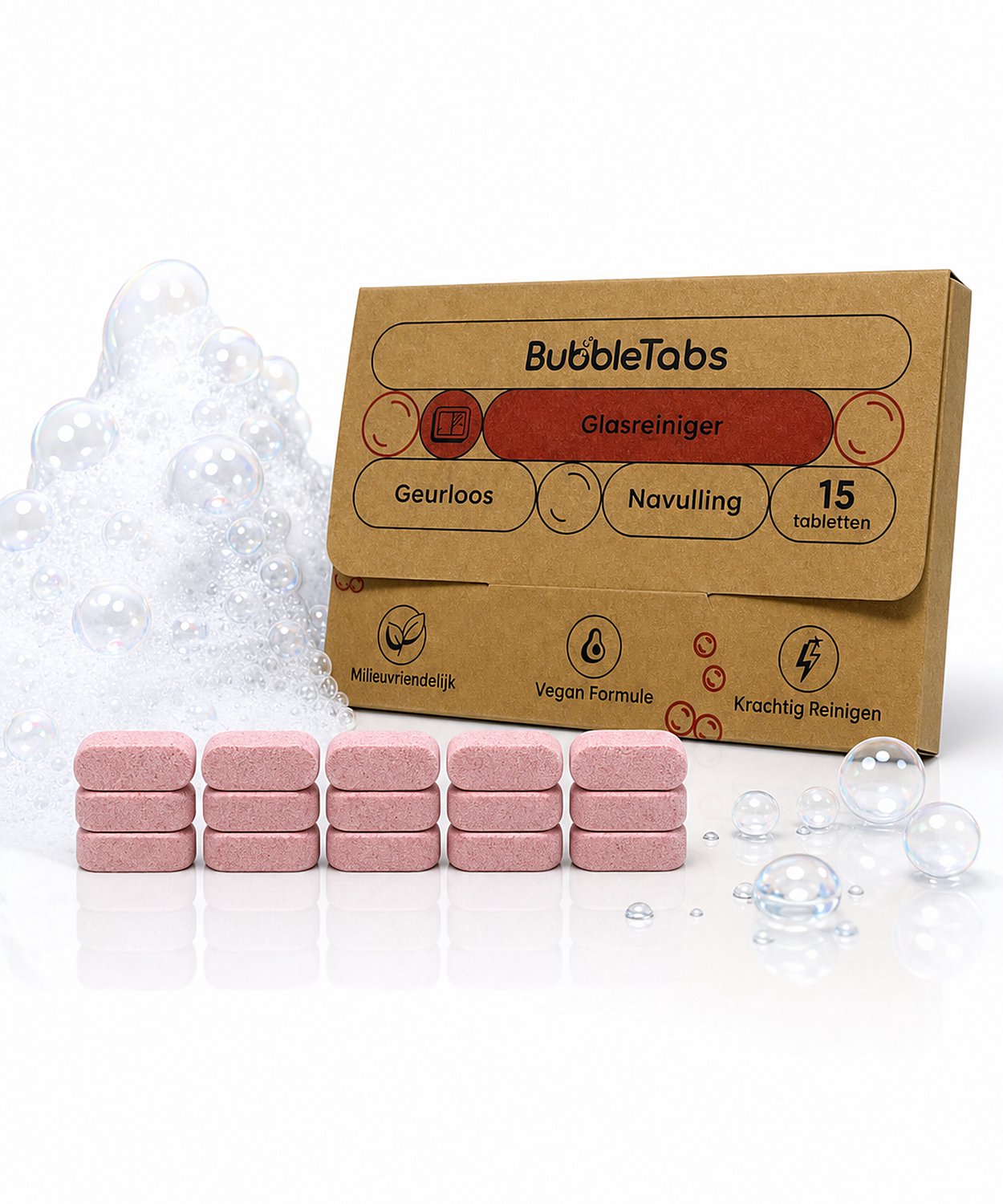 BubbleTabs Glasreiniger Navulling - 15 Cleaning Tabs - Glasreiniger auto - voor Glasreiniger spray - Geurloos - Streepvrij