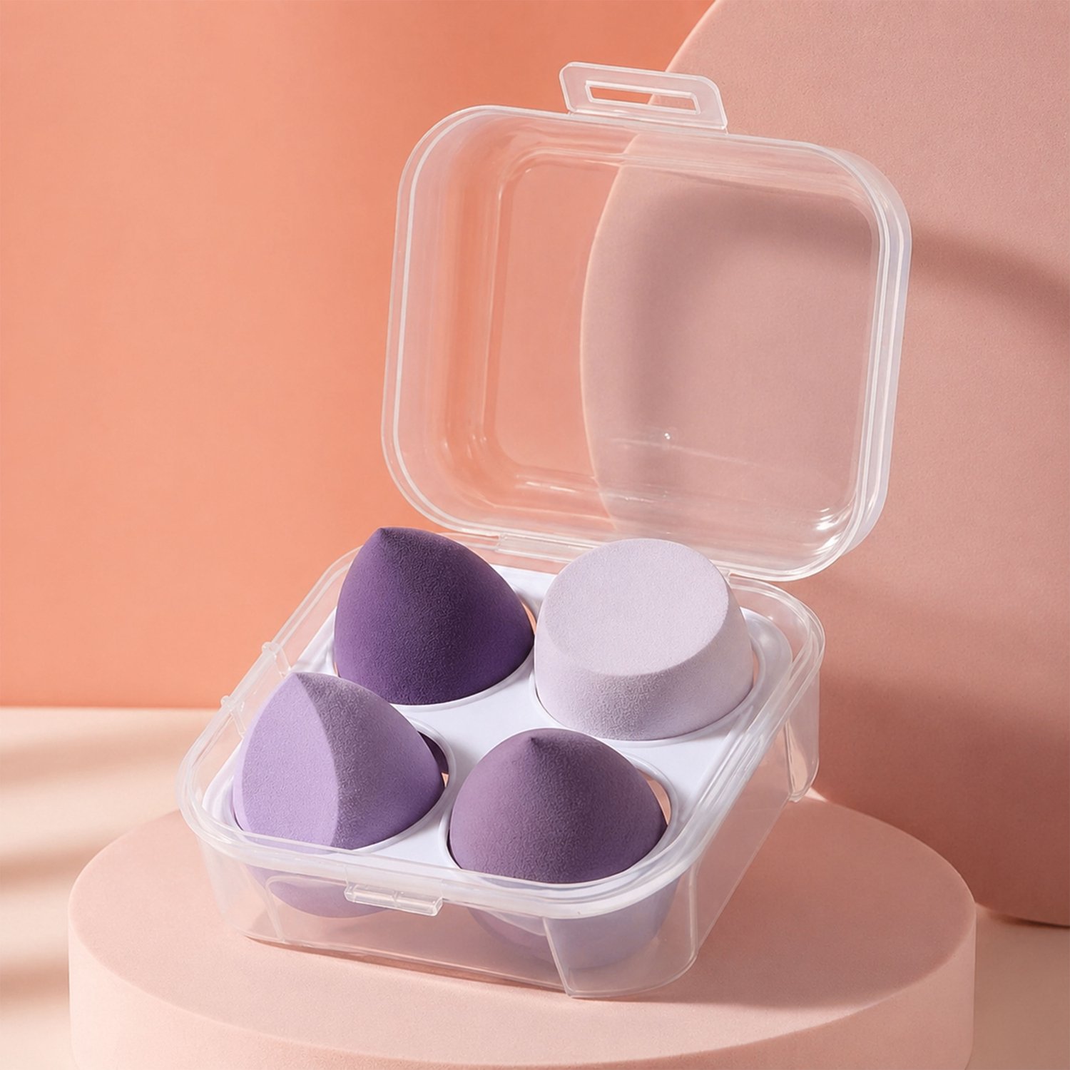 Jungengel Make-up Sponzen Set 4 Stuks Paars met Bewaardoosje - Beautyblender Latexvrij - Foundation Concealer Poeder Sponsjes - Herbruikbaar Nat en Droog Gebruik - Make-up Accessoires Reisdoosje