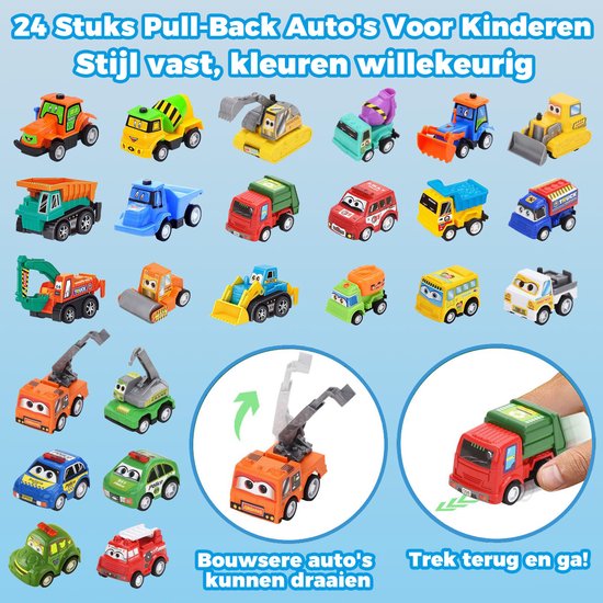 Adventskalender 2026 - Voor Kinderen Jongens - 24 Dagen Kerst Aftelkalender Met Uittrekbare Auto's En Voertuigen - Vakantiecadeaus Kerstadventskalenders Autoset Voor Kinderen Peuters Jongens — afbeelding 5