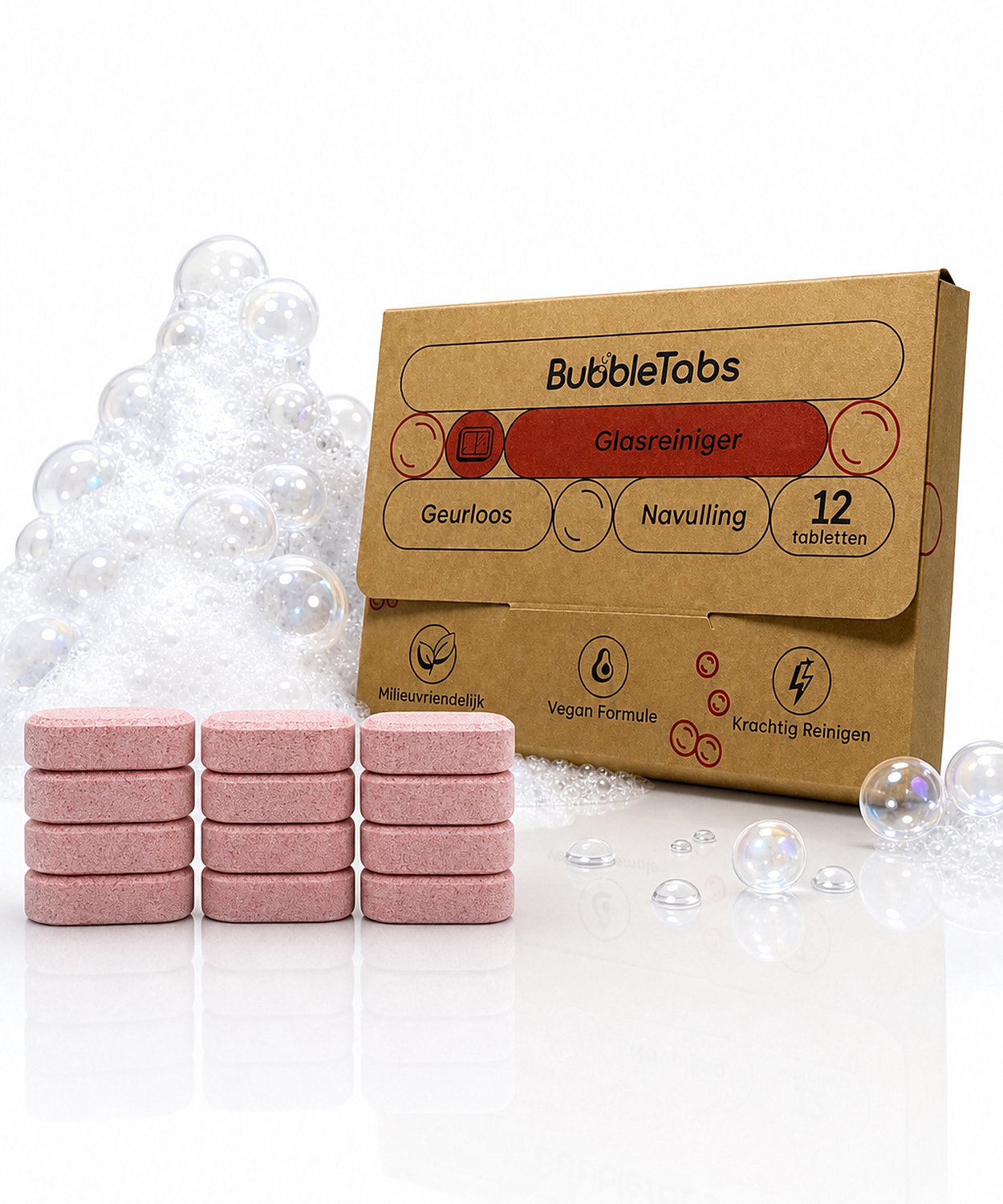 BubbleTabs Glasreiniger Navulling - 12 Cleaning Tabs - Glasreiniger auto - voor Glasreiniger spray - Geurloos - Streepvrij