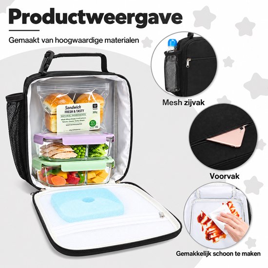 Kaiyaya - 1 stuk koeltas - houdt eten en drinken koel - geïsoleerde lunchtas - met handvat - voor werk, school en picknick - zwart, polyester van kaiyaya — afbeelding 5