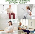 Collage met 'ENSURING THE SAFETY OF YOUR FAMILY' toont senioren, kinderen, zwangere vrouwen en gewonden die de greep gebruiken.