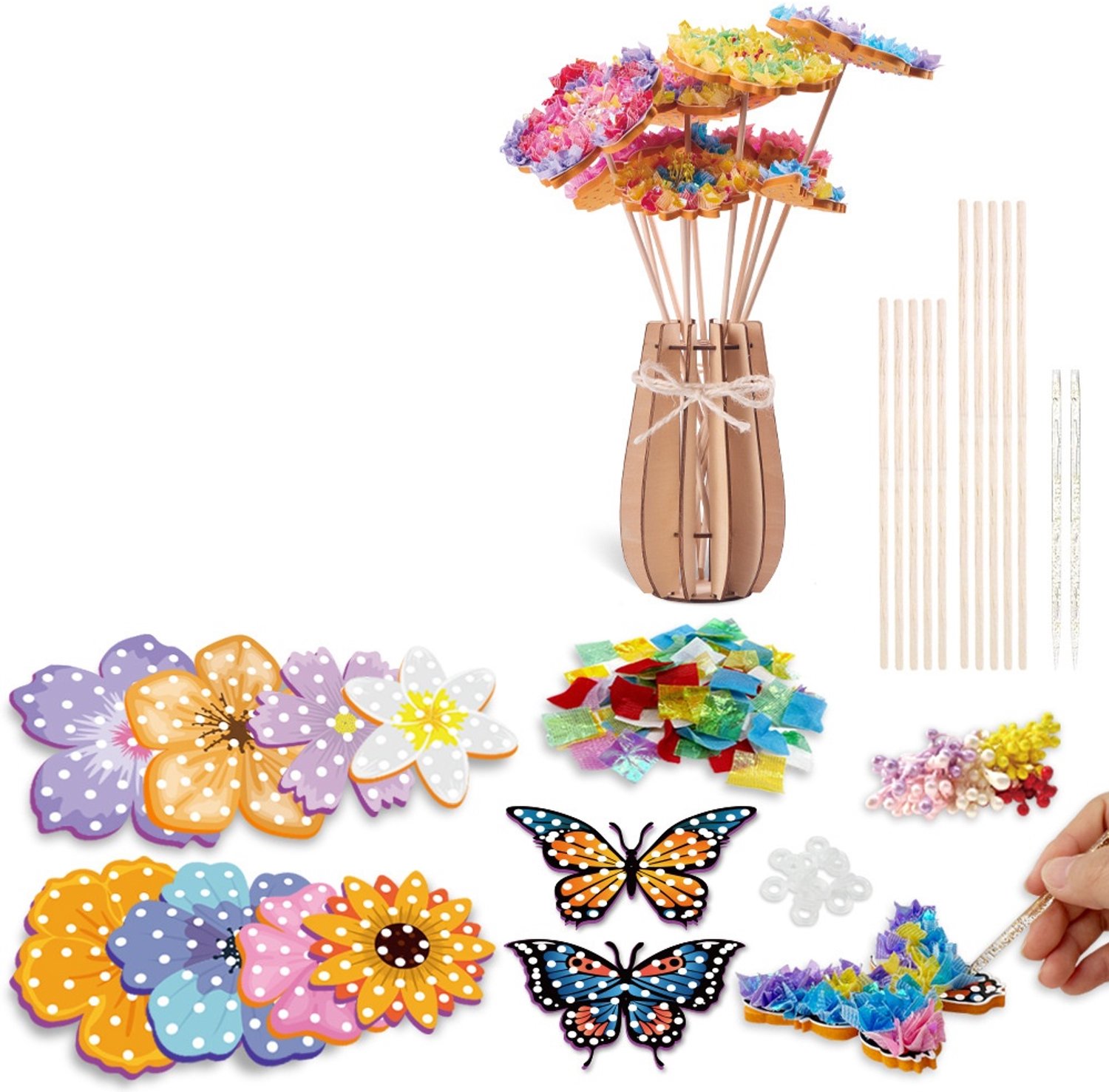 DIY Art Bloemenboeket Knutselpakketten voor Kinderen, Knutsel- en Doe-het-zelf Kunstactiviteit, Verjaardagscadeau-ideeën voor Meisjes & Jongens van 4-10 jaar en ouder