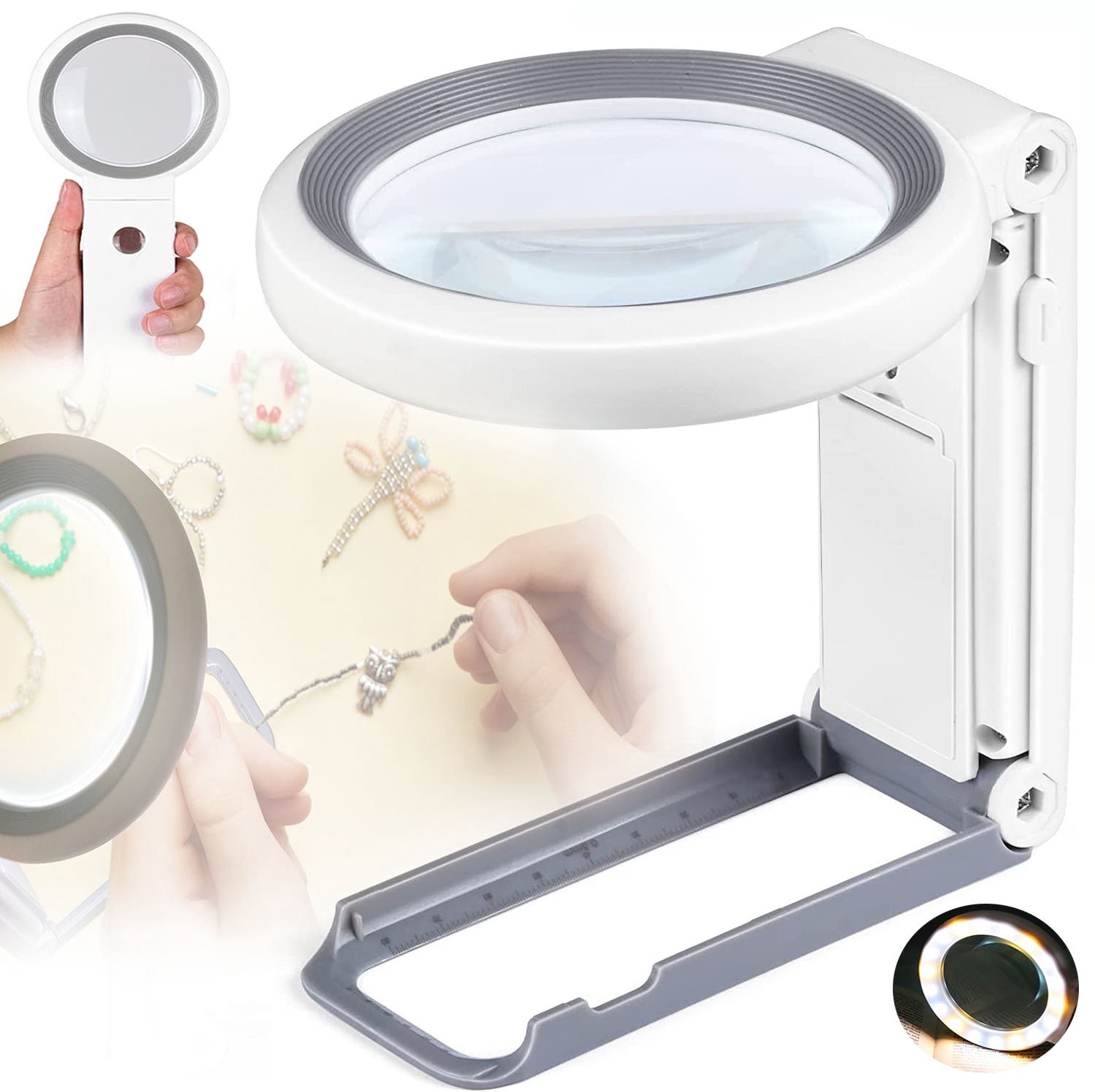 Vergrootglas, 10x 30x Vergrootglas Met Licht en Statief, Staande Led-Verlichte Leesloep.