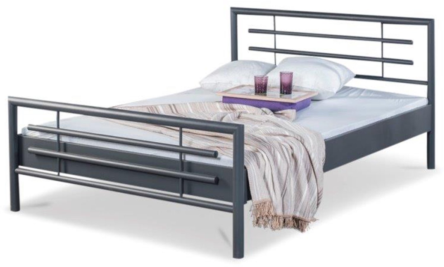 Bed Box Wonen Lola metalen bed Antraciet 120x220 cm