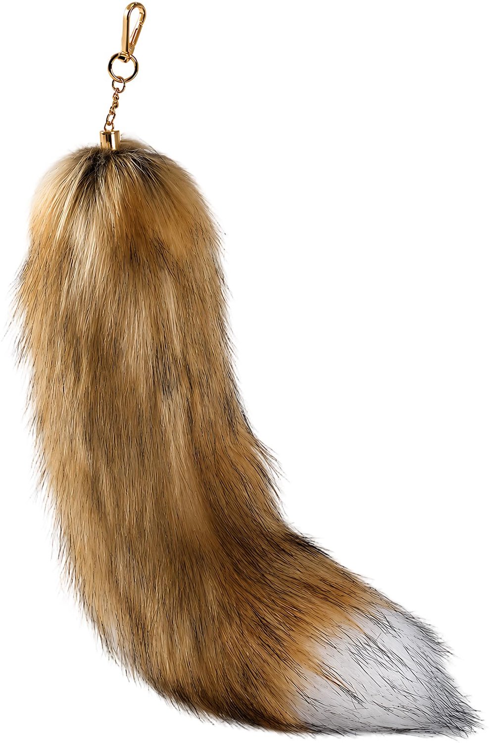 Tashanger - sleutelhanger - Nepbont realistische vossenstaart - Vossenstaart Sleutelhanger - Tasaccessoire - Fluffy Kunstbont Dierenstaart - Zachte Pluche Tashanger - 40 x 12 cm - Bruin Wit