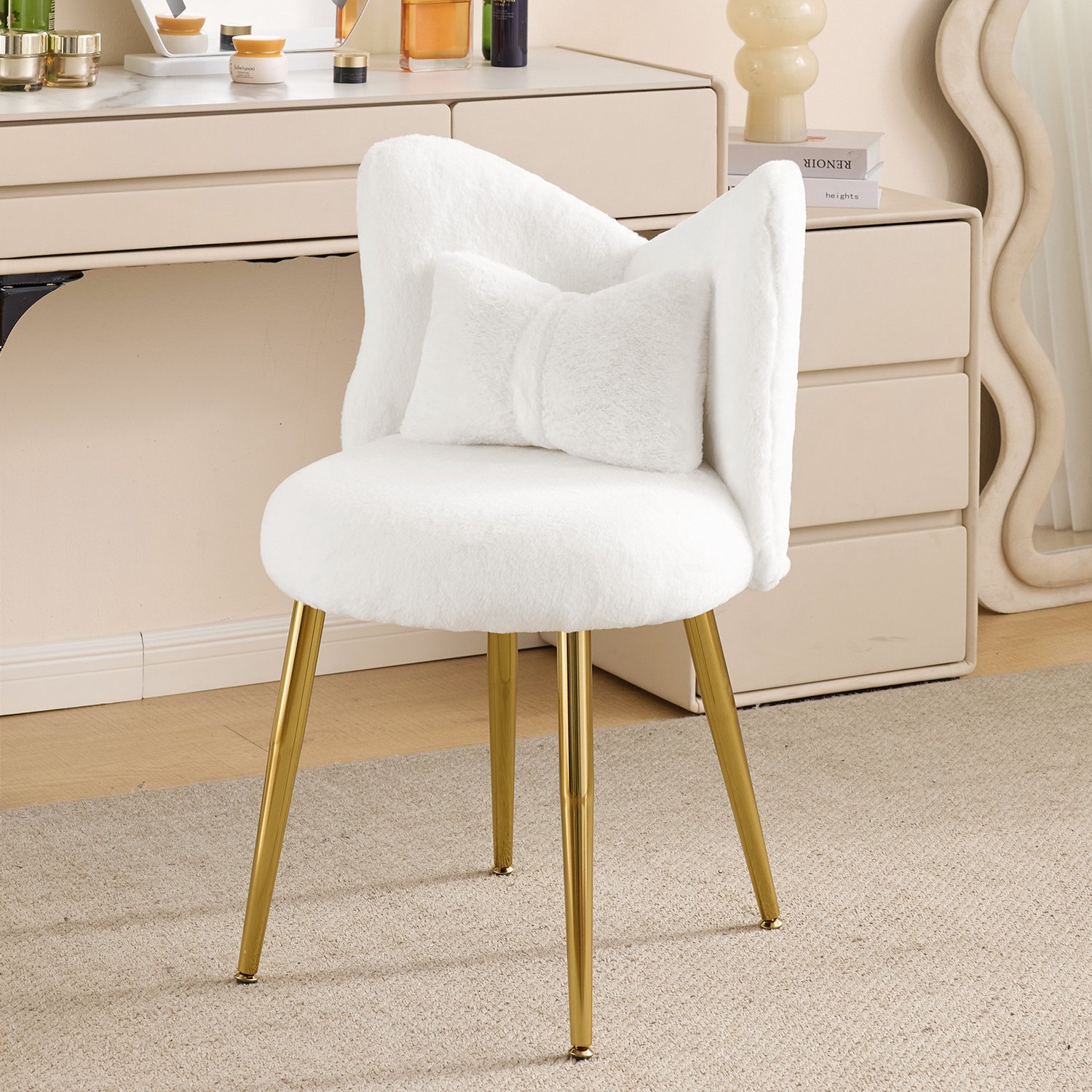 Fauteuil - Make-upstoel - Kaptafelkruk Kapstoel – Keukenstoel –Strikrug ontwerp-Wit