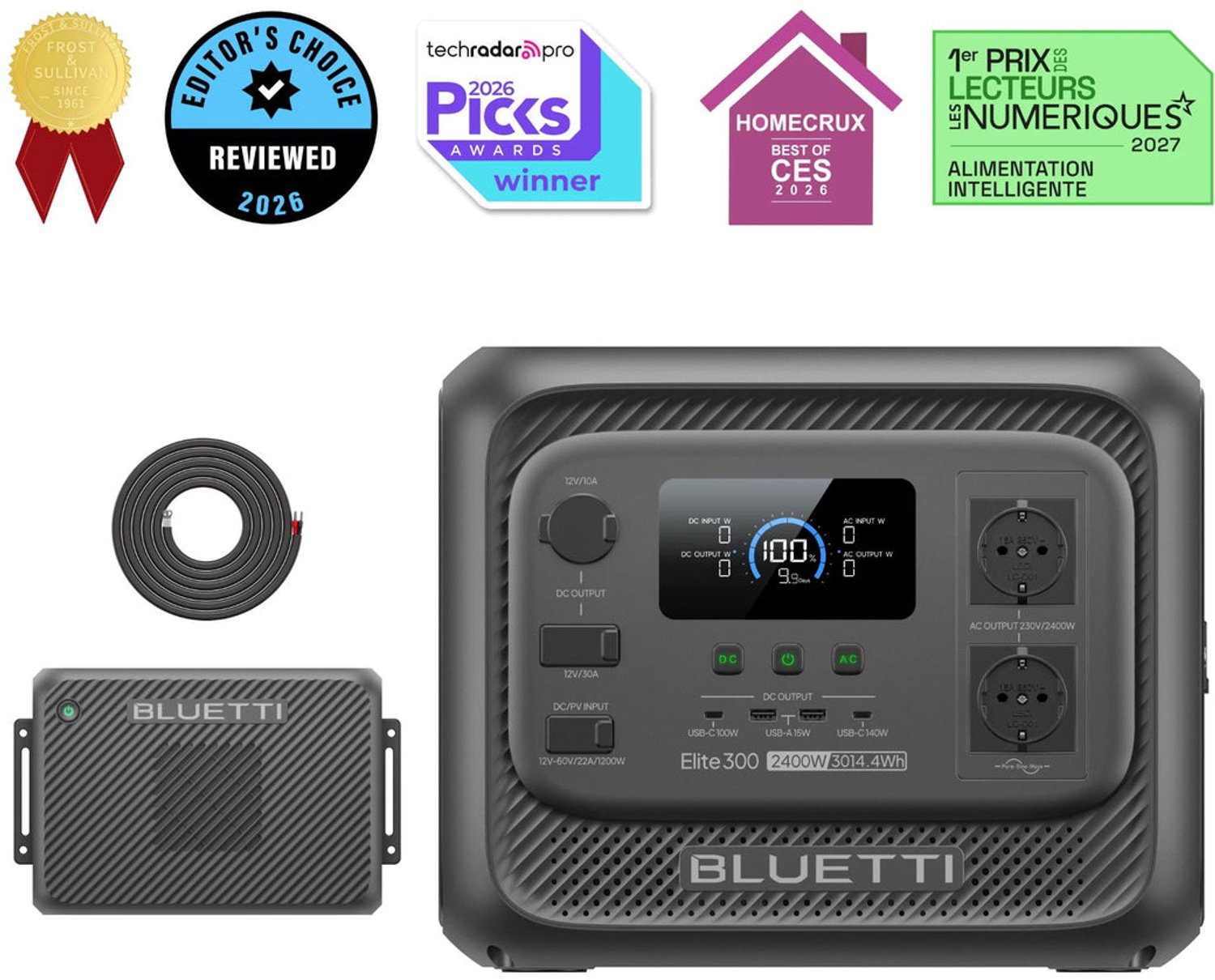 BLUETTI Elite 300 Power Station met Charger 2 - 3014,4 Wh - 2400 W AC-uitgang - 4800 W piekvermogen - 1200 W DC-DC-alternatorlader - RV TT-30 - 12 V/30 A DC-uitgang - voor Camper en Camping