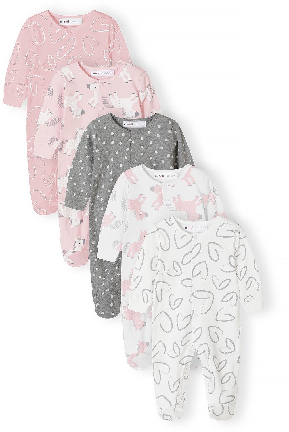 Minoti boxpakje baby – met voetjes – eenhoorns – 5-pack – meerkleurig