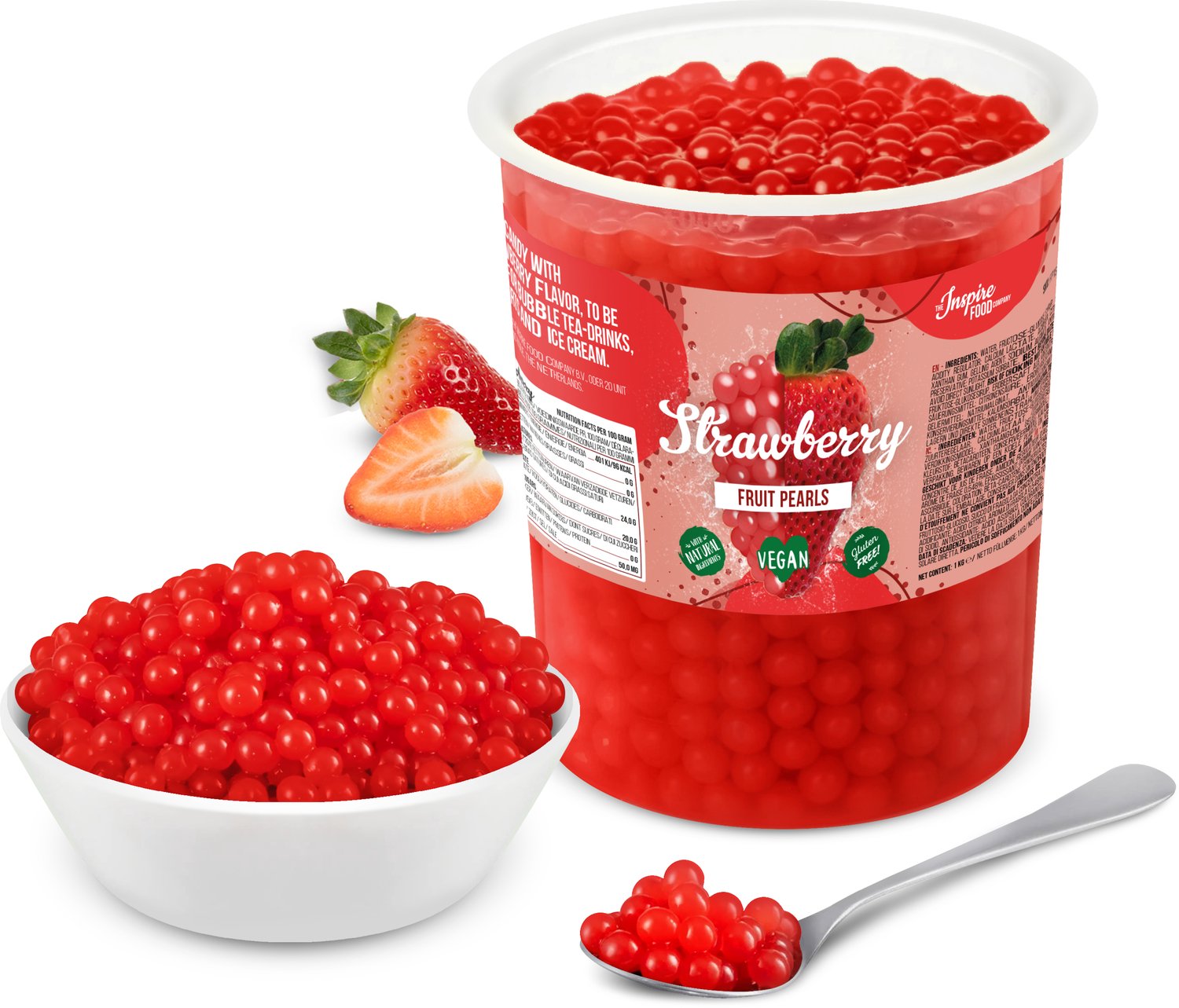 Inspire Food Company - Bubble tea - Bubble Tea Parels - Popping Boba Pearls - Popping Fruitparels - Aardbeien smaak - 1 KG