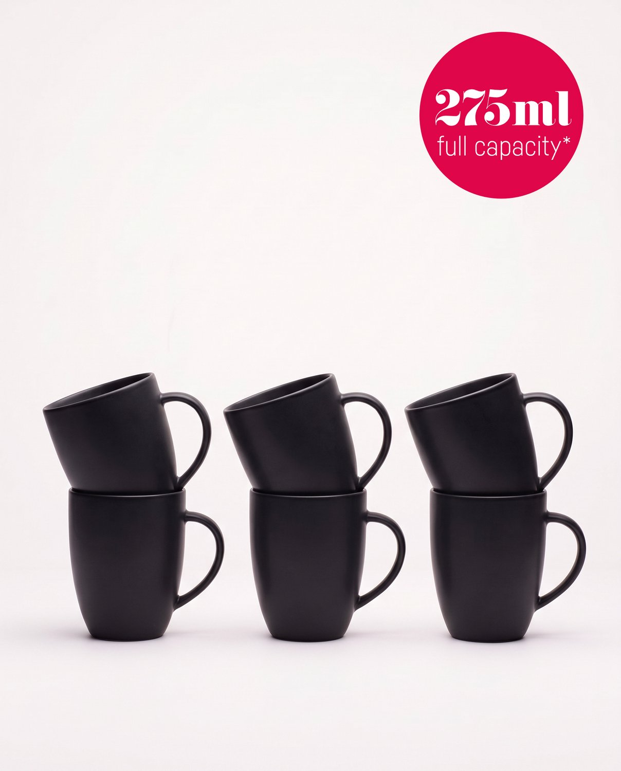 Bol.com vtwonen - Basic - Set van 6 - Mokken met Oor - Mat Zwart - Porselein - 275ml aanbieding