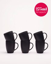 vtwonen - Mokken met oor - Mat zwart - Set van 6 - Porselein - 275 ml