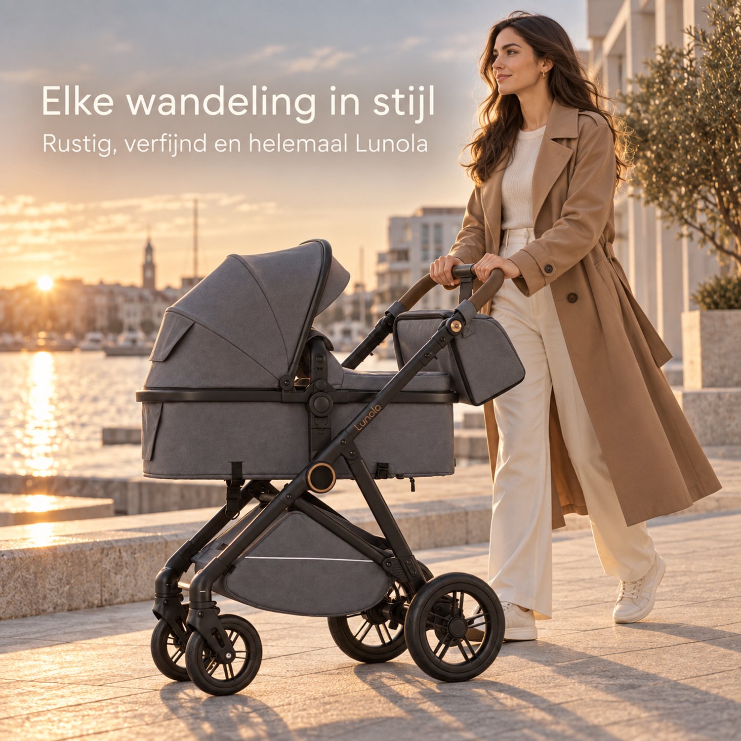 Lunola Noor Premium Kinderwagen 2 in 1 - Combi met Reiswieg en Omkeerbaar Zitje - Compact Inklapbaar - Wandelwagen voor 0 tot 3 Jaar - Grijs thumbnail 5