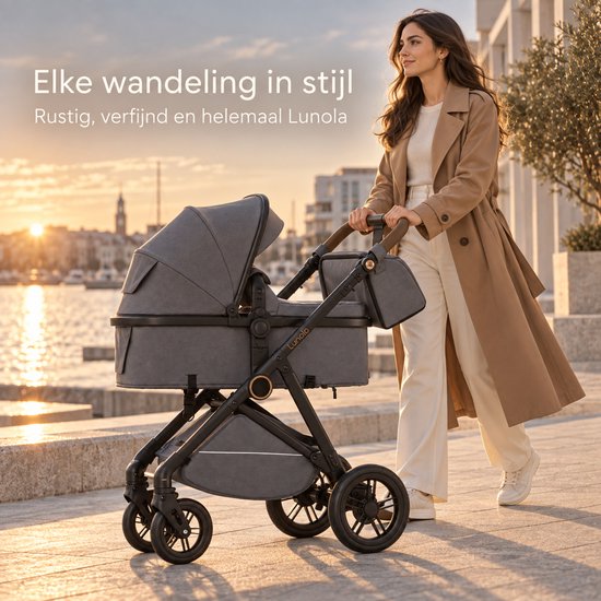 Lunola Noor Premium Kinderwagen 2 in 1 - Combi met Reiswieg en Omkeerbaar Zitje - Compact Inklapbaar - Wandelwagen voor 0 tot 3 Jaar - Grijs — afbeelding 5