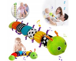 Muzikale Rups Babyspeelgoed - Sensorische Knuffel met 4 Geluiden Rammelaar & Rijstok - Meetlint op de Buik - Zachte Pluche Educatief Speelgoed - Kraamcadeau & Sinterklaas- of Kerstcadeau voor Baby's 0-12 Maanden