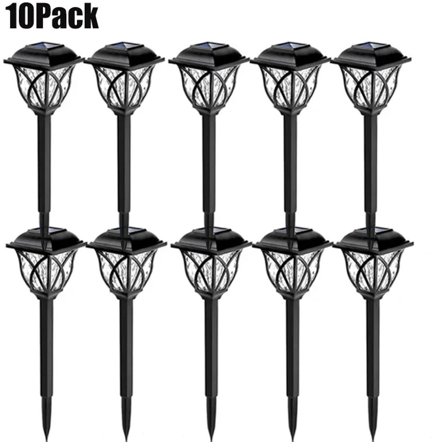 DeltaMerch Tuinverlichting - LED Tuinlampen - 10 Stuks - Zonne energie - Automatisch aan en uit - 41 cm - Warm wit licht - Zwart