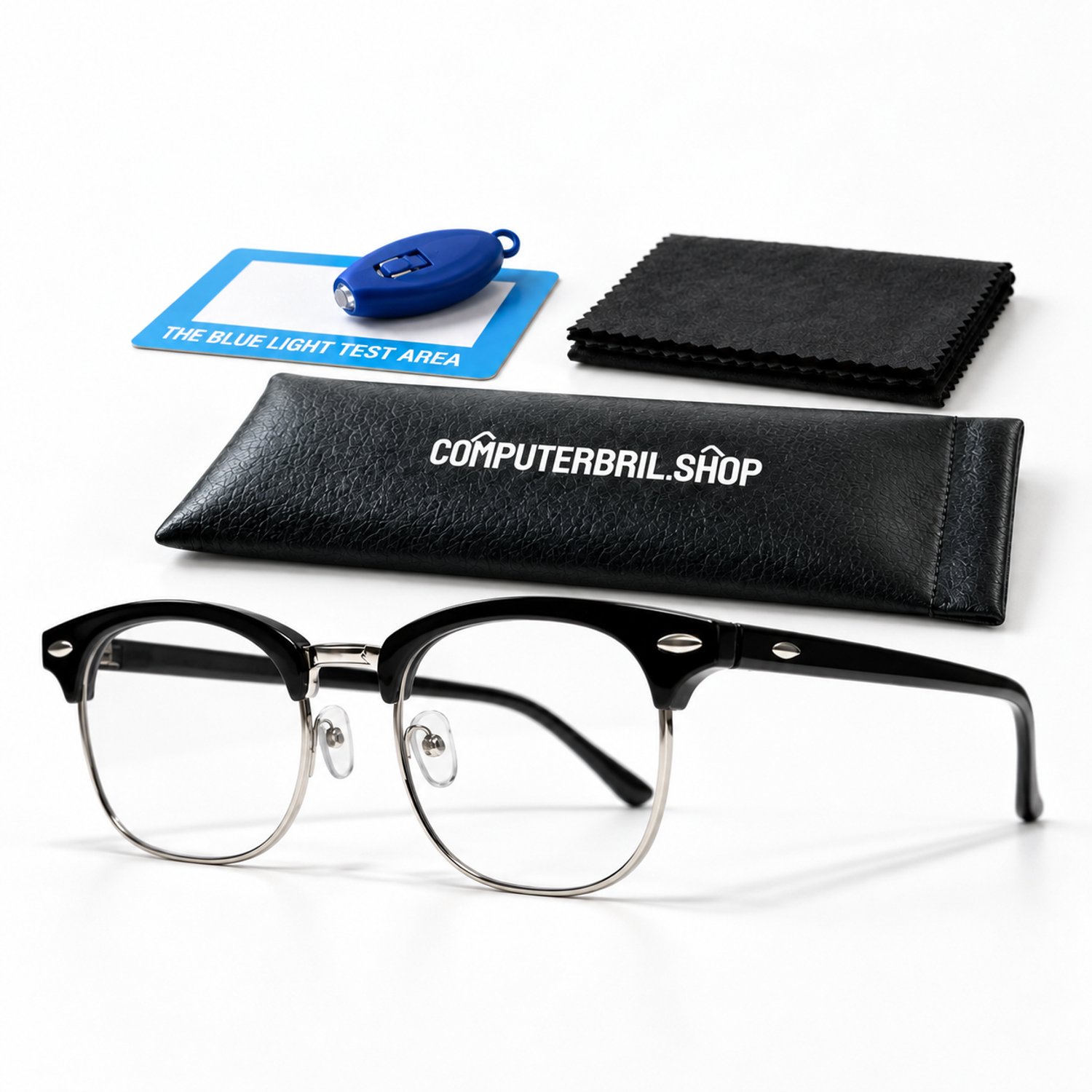 Blauw Licht Bril Zonder Sterkte - Computerbril - Beeldschermbril - Blue Light Glasses - Clubmaster - Zwart / Zilver
