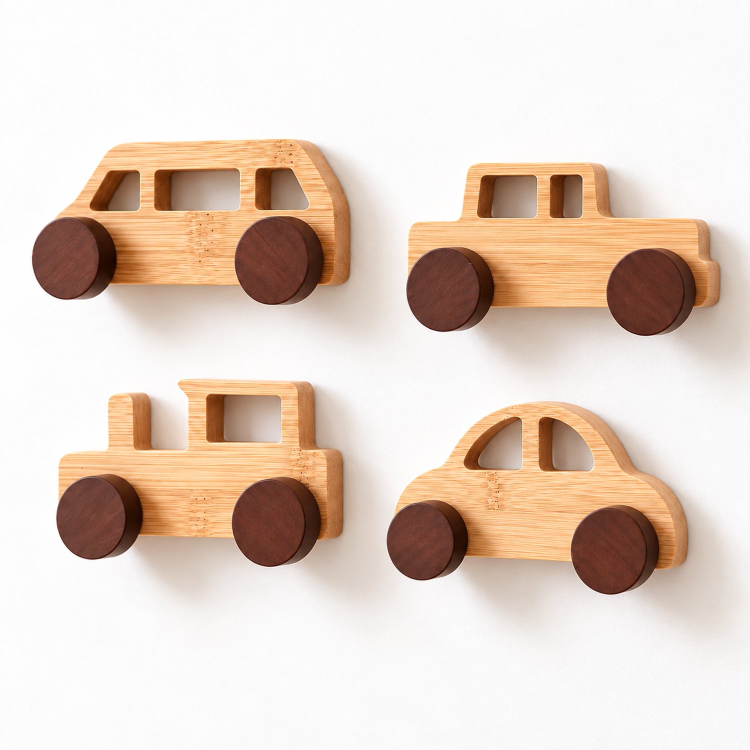 Vavida Wandhaakjes - Hout - Kinderkamer - 4 Stuks - Voertuigen - Auto's - 13 cm