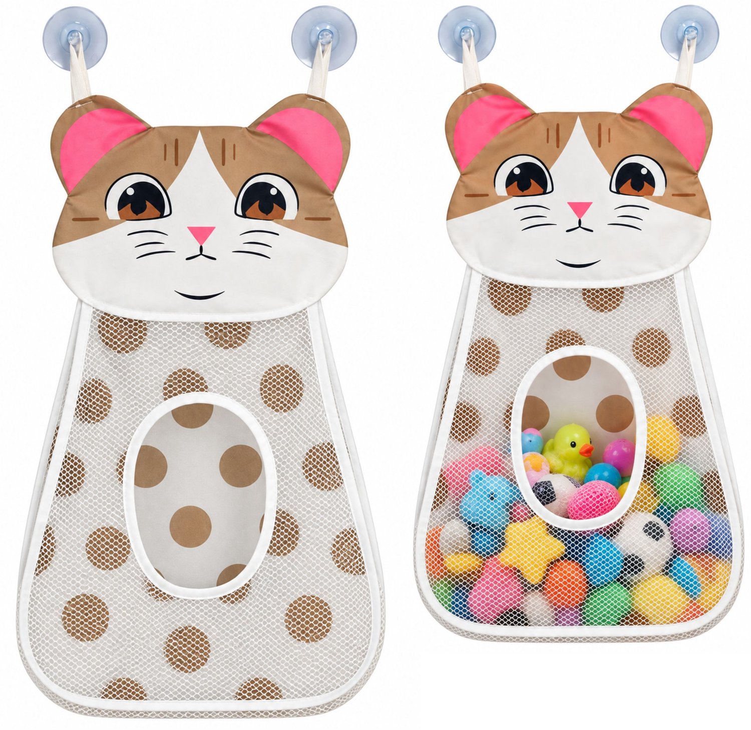 Beige Kitten Badspeeltje Organizer Tas Met Zuignappen 50 Cm
