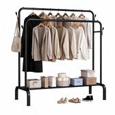 Sivableu Kledingrek XL - Garderoberek met Schoenenrek - Met Haken en Dubbele Stang - Kledingstang - Open Kledingkast - Klerenrek - 150 x 153 x 35 - Zwart