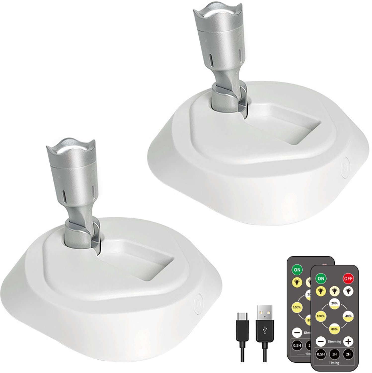 KZQ Set van 2 LED-spot - Sfeerverlichting - Wandlamp - Met afstandsbediening - Instelbare helderheid - Timer - Oplaadbaar - 3 kleurtemperaturen- Wit & zilver