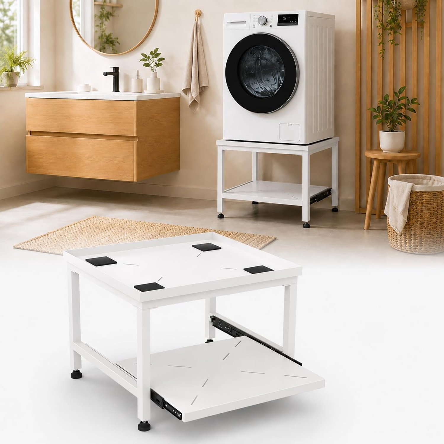 Wasmachine onderstel 45,5 cm, 200 kg, wit, met uittrekbaar
